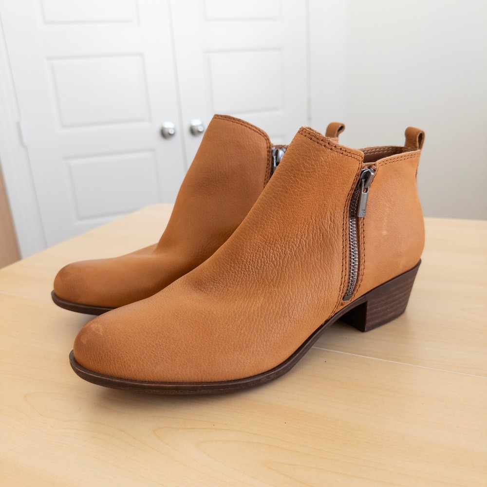 Lucky Brand Womens Basel Bootie Size 10M Tan Leather Dual Zip Ankle Boot Western